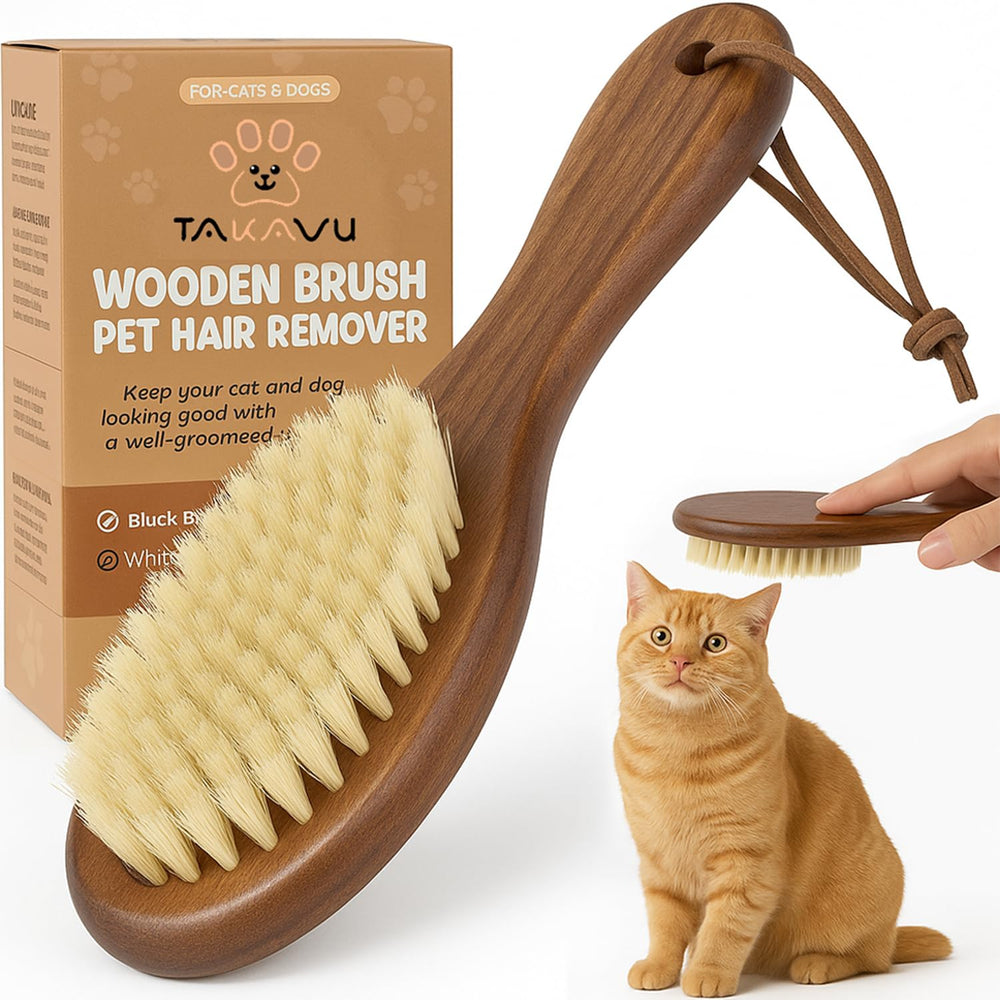 TAKAVU cat brush front view shows gentle grooming for sensitive fur and skin