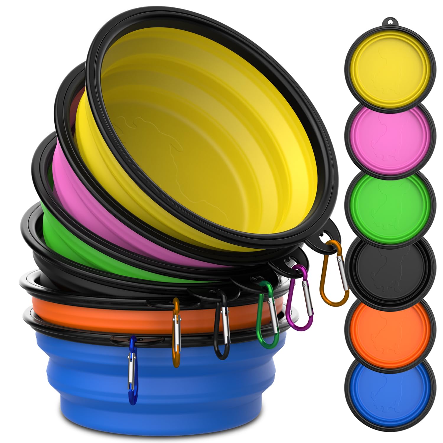 Takfox collapsible dog bowls pack in six colors for easy travel and space-saving storage