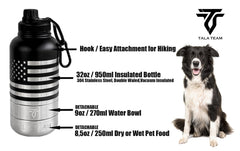 TALA TEAM travel dog water bottle with two bowls ready for adventures