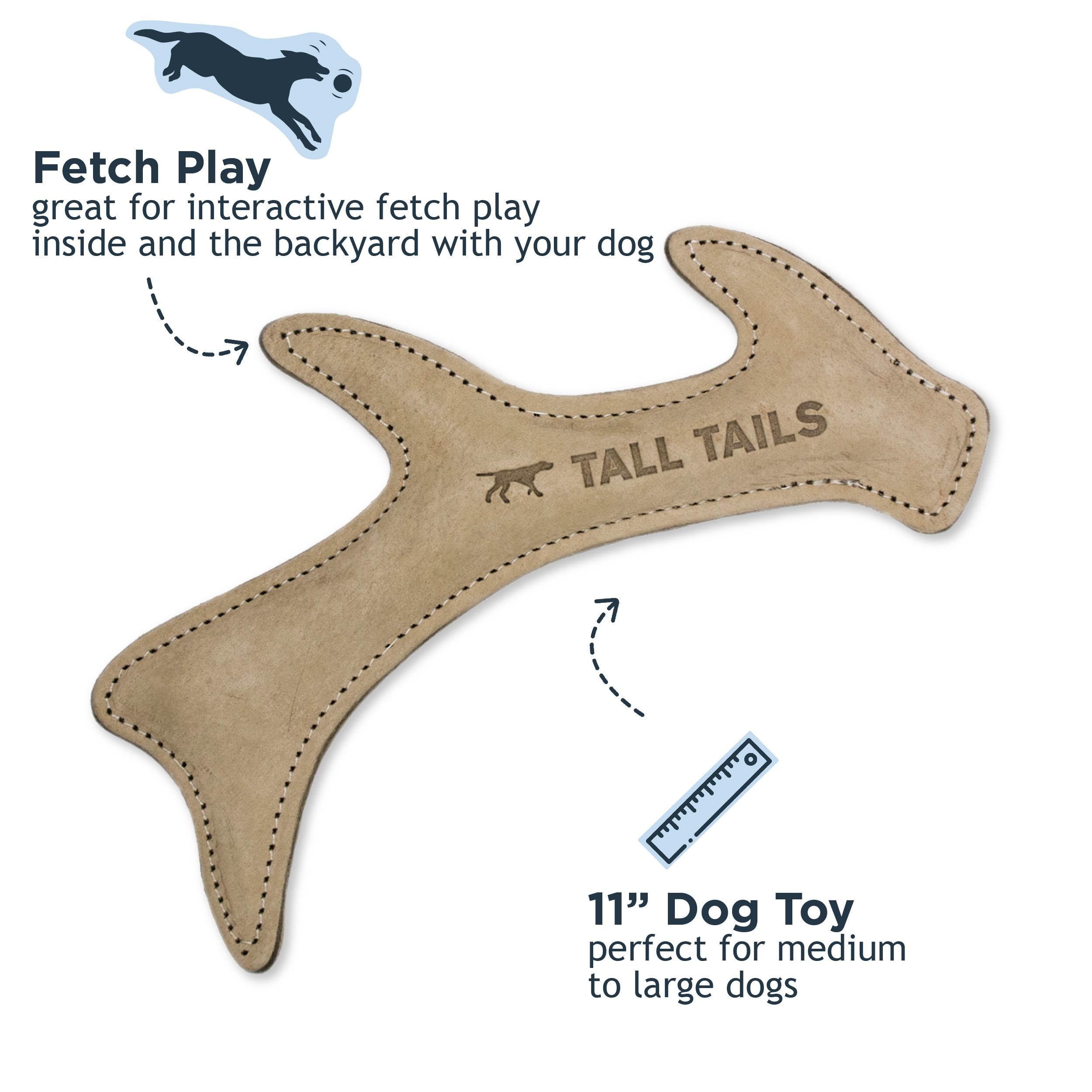 Tall Tails leather antler fetch toy close-up stitching shows durable construction