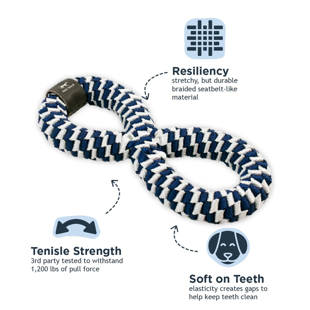 Infinity tug toy in action showing durable braided design for tough play
