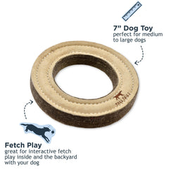 Tall Tails Ring leather-wool-felt closeup – reinforced stitching for lasting fetch sessions.