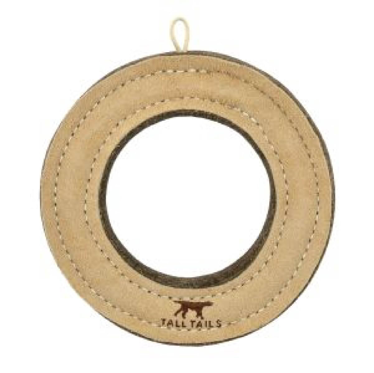 Tall Tails Ring Natural Leather Fetch Toy hero image – durable 7-inch ring for active dogs.