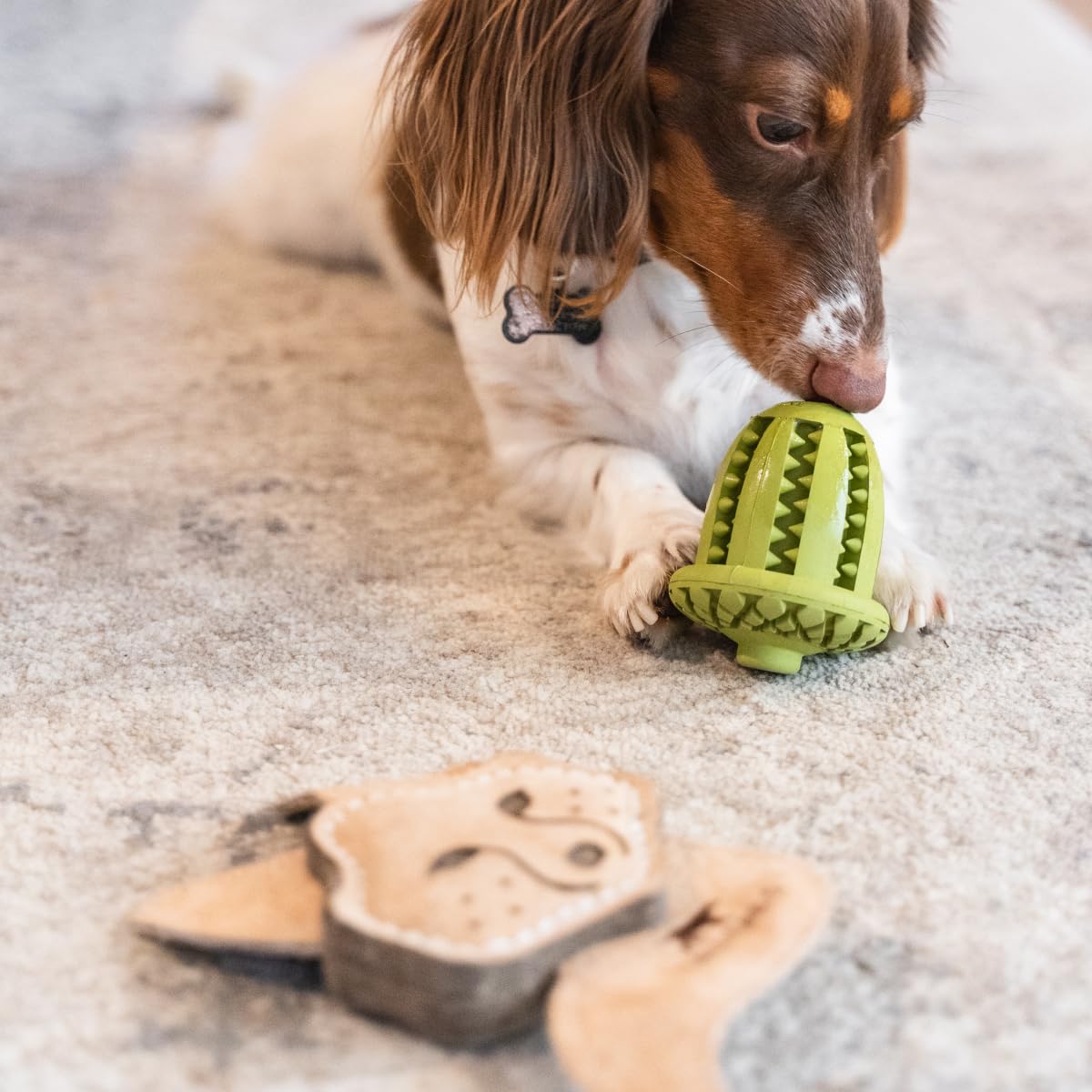 Tall Tails Scrappy Fetch Toy leather and wool-felt materials for safe play