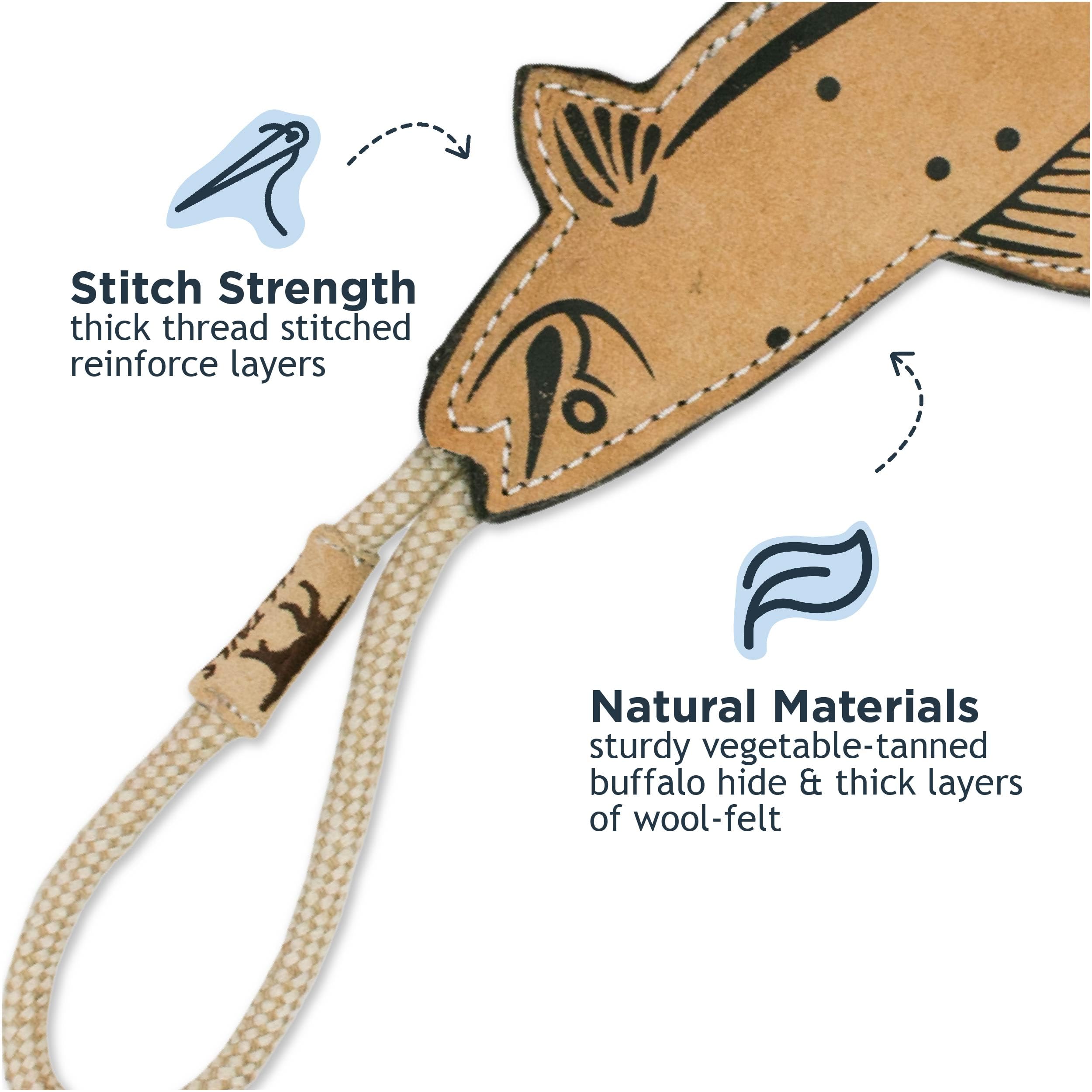 Tall Tails Trout Tug Toy in action during fetch and tug sessions.