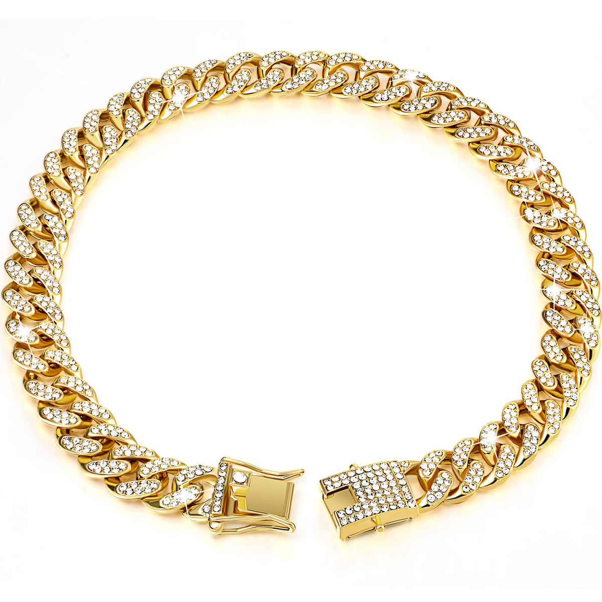 Tallew Gold Dog Chain Collar closeup shows zirconia sparkle for stylish daily wear.
