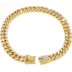 Tallew Gold Dog Chain Collar closeup shows zirconia sparkle for stylish daily wear.