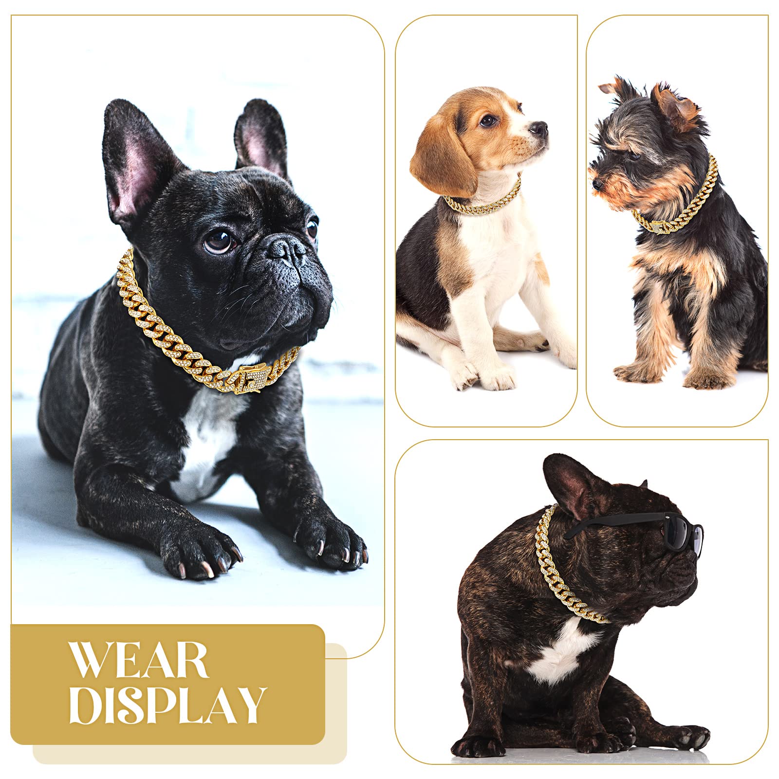 Tallew Gold Dog Chain Collar side view showcases chic Cuban-inspired design.