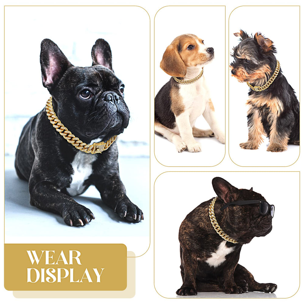Tallew Gold Dog Chain Collar side view showcases chic Cuban-inspired design.