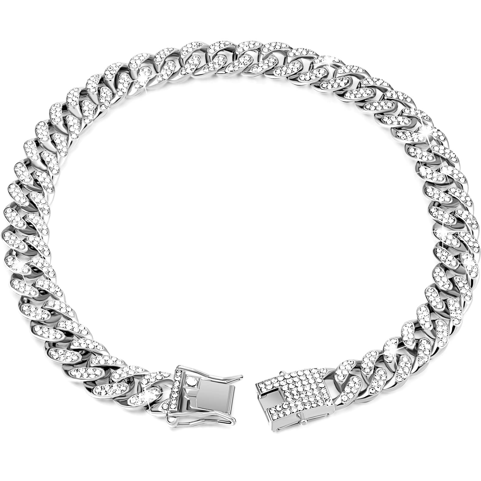 Tallew silver dog chain collar close-up with secure buckle and durable sparkle for daily wear