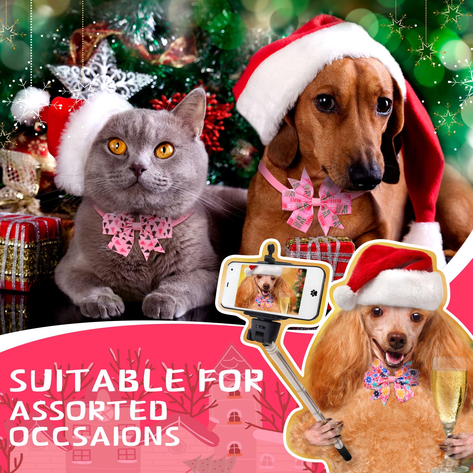 Talltalk adjustable dog bow-tie on neckband offers comfy, flexible fit.