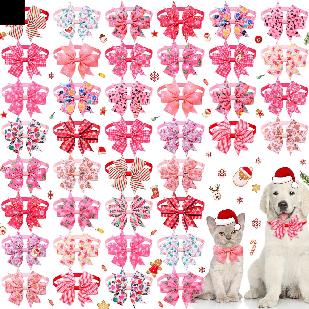 Talltalk Christmas dog bow ties with pink Santa design for festive photos.