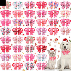 Talltalk Christmas dog bow ties with pink Santa design for festive photos.