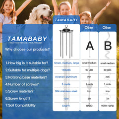 TAMABABY heavy-duty stake uses aluminum alloy and stainless steel for durability.