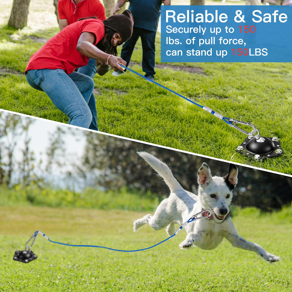TAMABABY stake supports dogs up to 150 lbs for safe outdoor use.