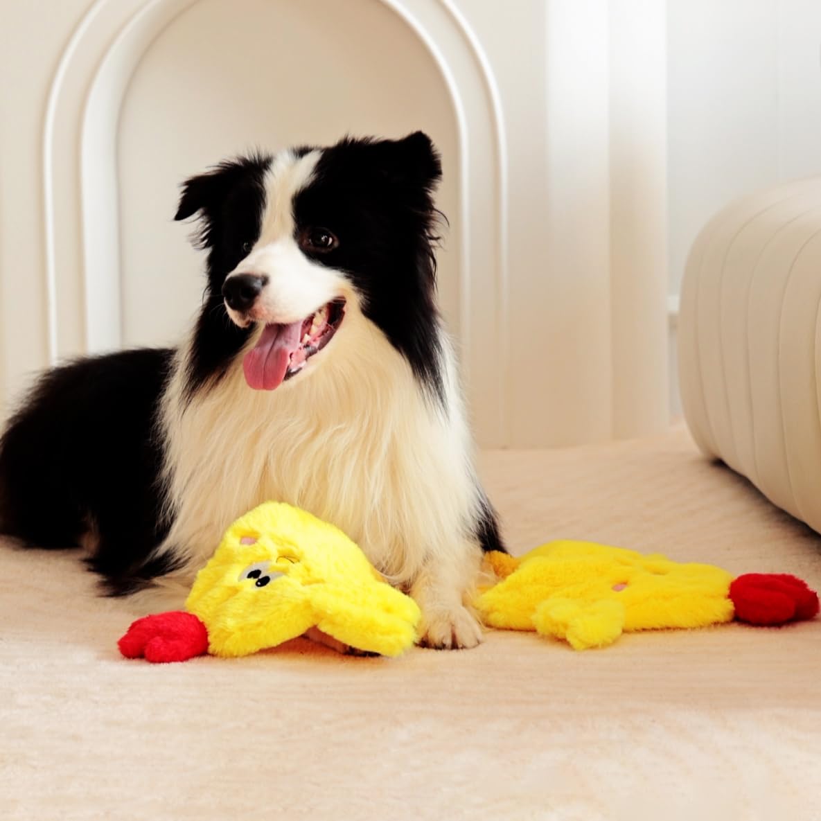 Tamu Style dog chicken crinkle toy embroidery detail showing durable stitching.