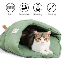 TANGN cat sleeping bag linen fabric texture highlights breathable comfort for naps.