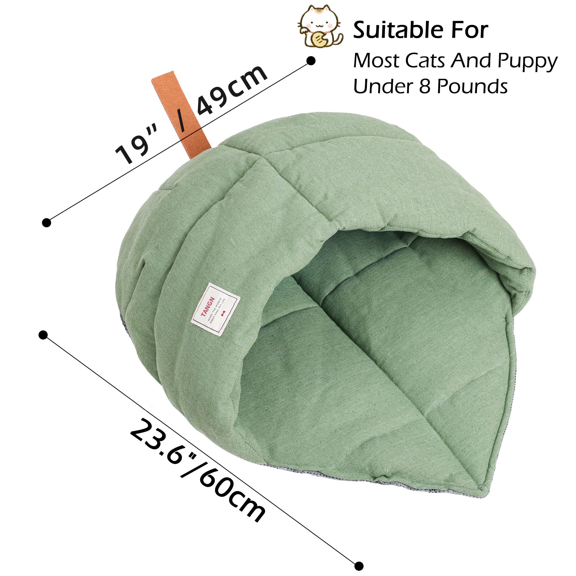 TANGN cat sleeping bag non-slip bottom helps bed stay in place.
