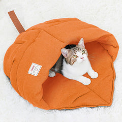 TANGN orange maple leaf cat bed nest in linen fabric creates a cozy nap zone.