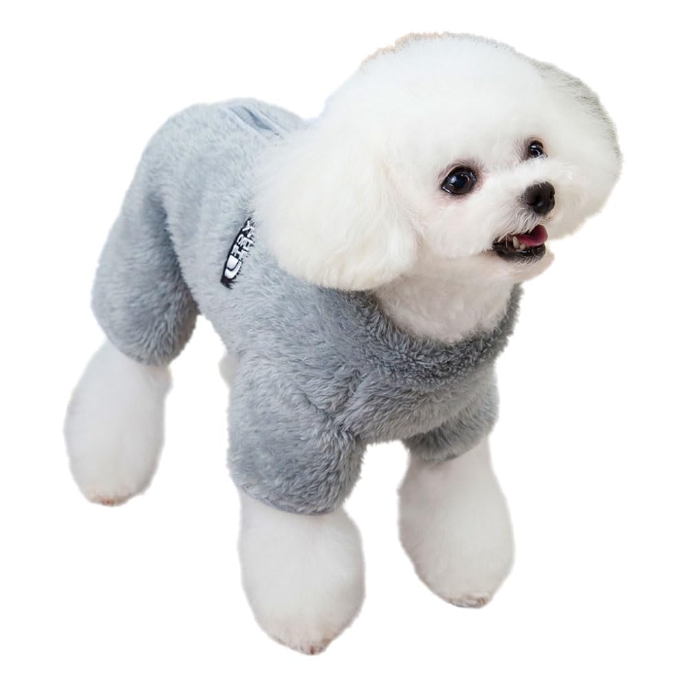 Tangpan fuzzy velvet pajamas on a gray dog for cozy warmth on outdoor walks