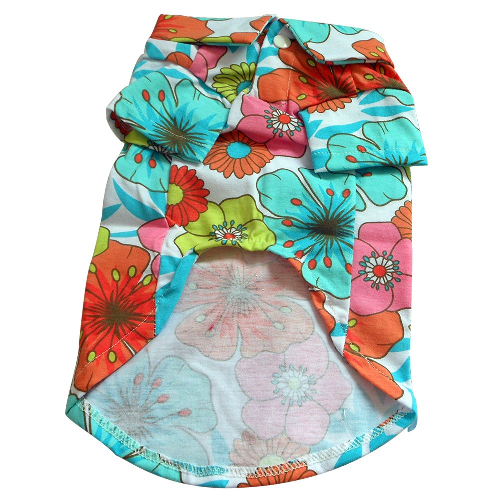 Tangpan Hawaiian Beach Coconut Tree Dog Shirt back view, tropical style for summer adventures.