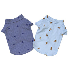 Tangpan Stipes tropical dog shirt back view showing island print for sunny outings.