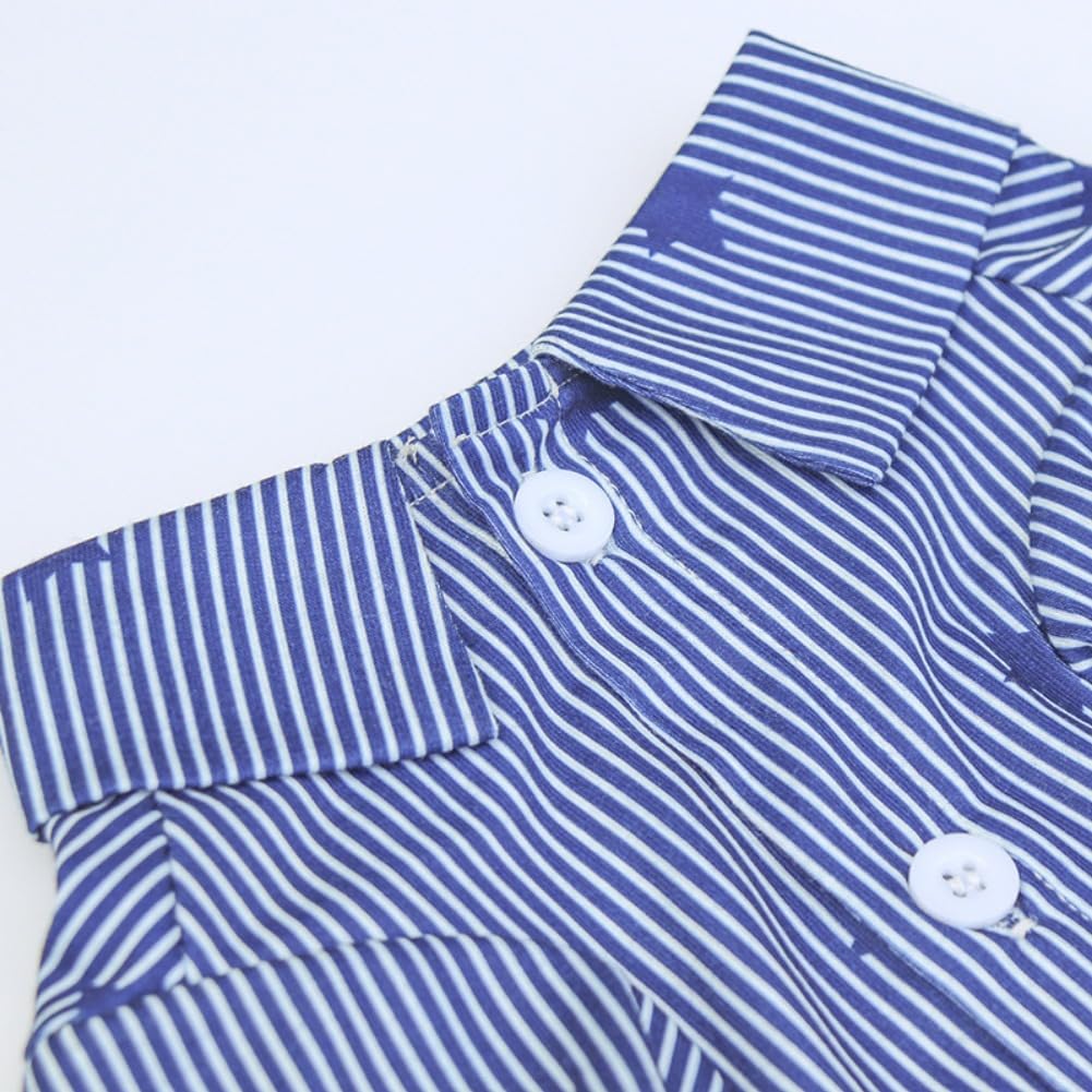 Tangpan Stipes tropical dog shirt collar detail with snap button for easy wear.