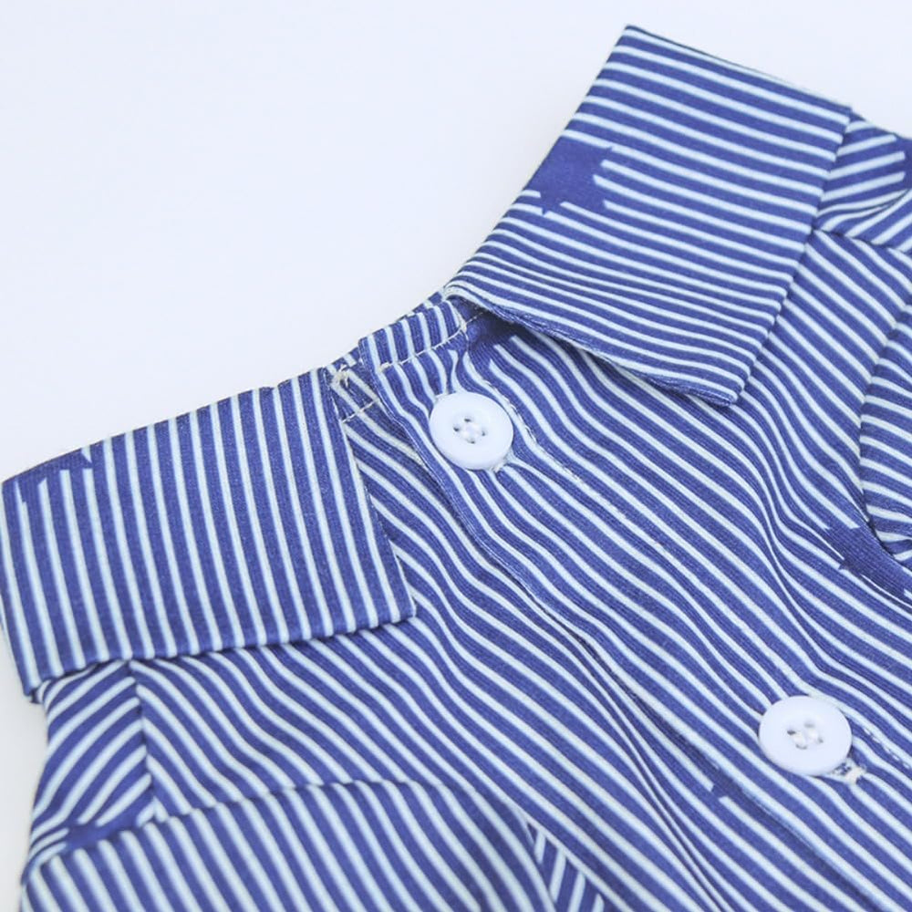 Tangpan Stipes tropical dog shirt collar detail with snap button for easy wear.
