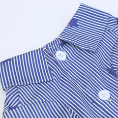 Tangpan Stipes tropical dog shirt collar detail with snap button for easy wear.