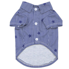 Tangpan Stipes tropical dog shirt side view, breathable cotton-poly blend.