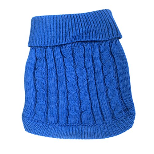 Tangpan Turtleneck dog sweater front view shows cozy warmth and navy straw-rope print