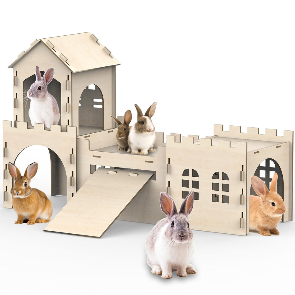 TankMatDecor large bunny house dual-layer deck facilitates sunbathing and attentive observation