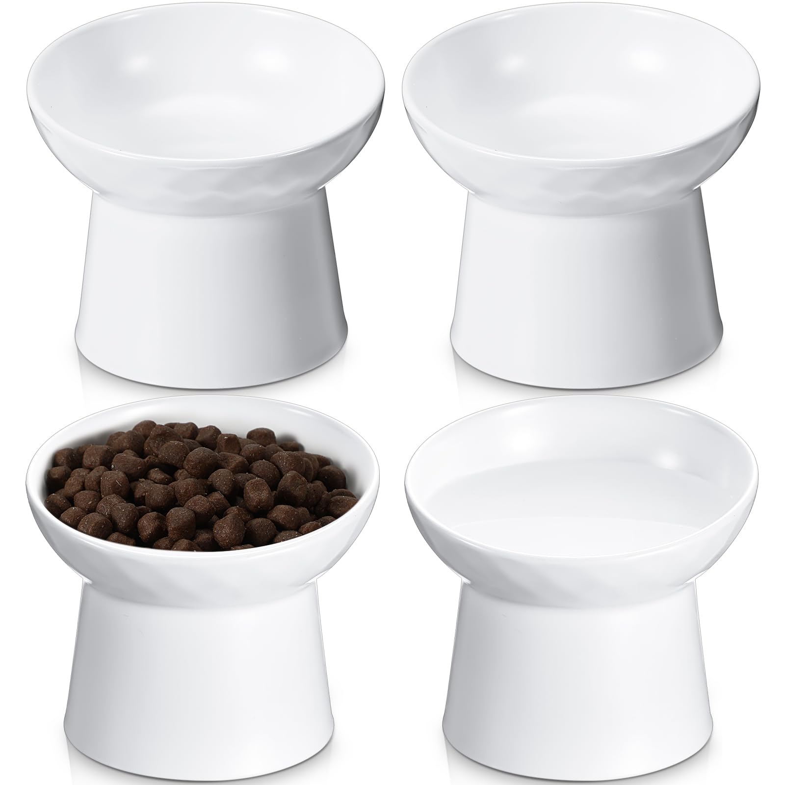 Tanlade four-pack ceramic raised cat bowls in white for daily meals