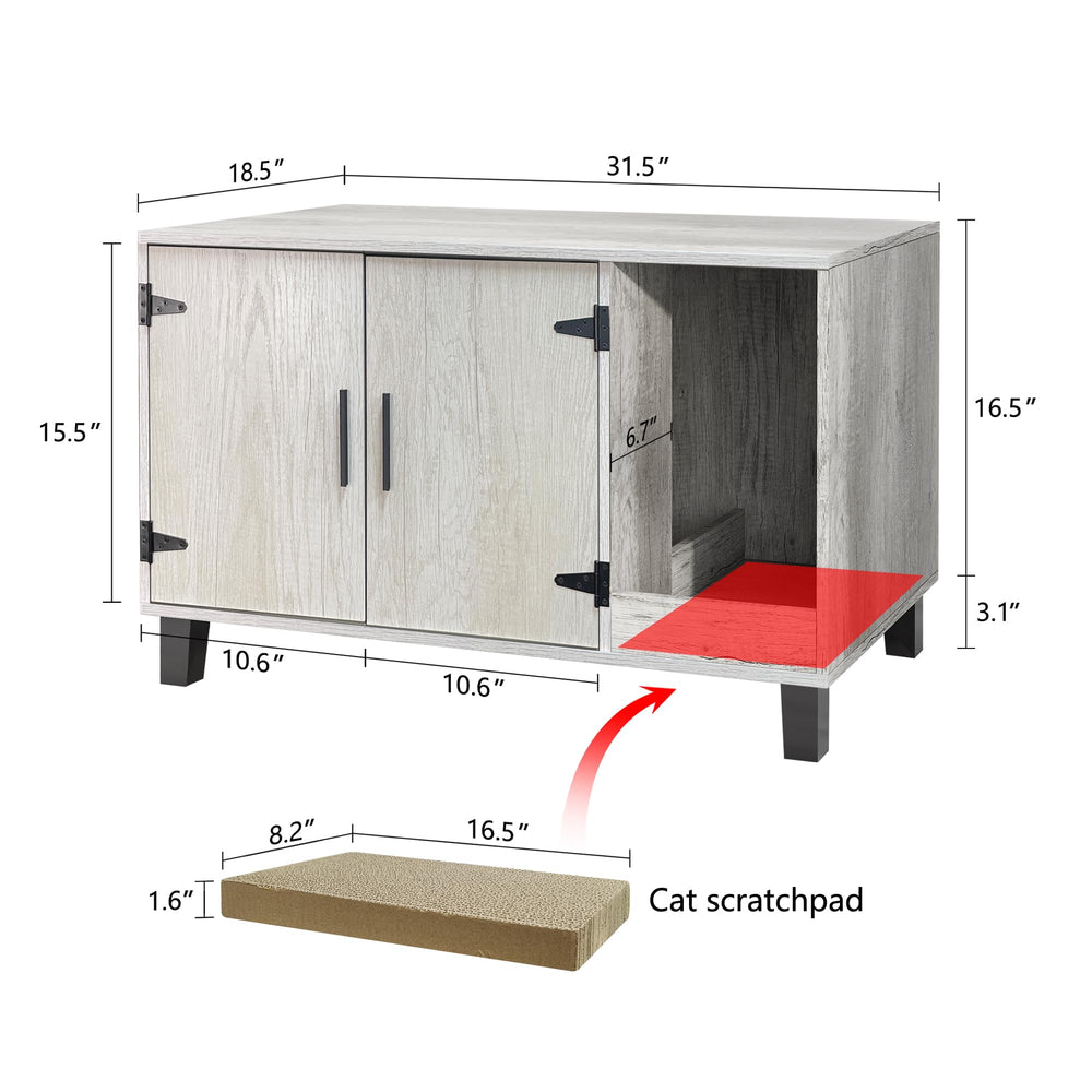 TaoHFE litter box enclosure entrance scratch-pad shows claw-friendly surface reducing tracking.