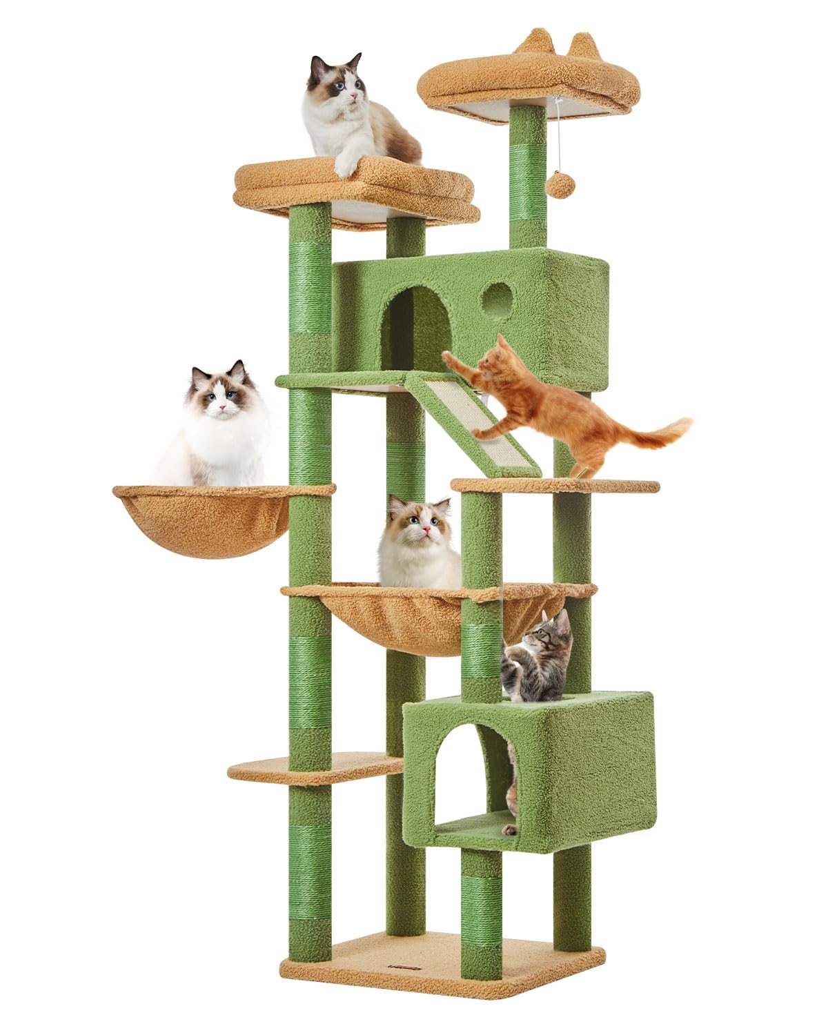Taoqimiao Cactus Cat Tree bells and pom-poms for interactive play