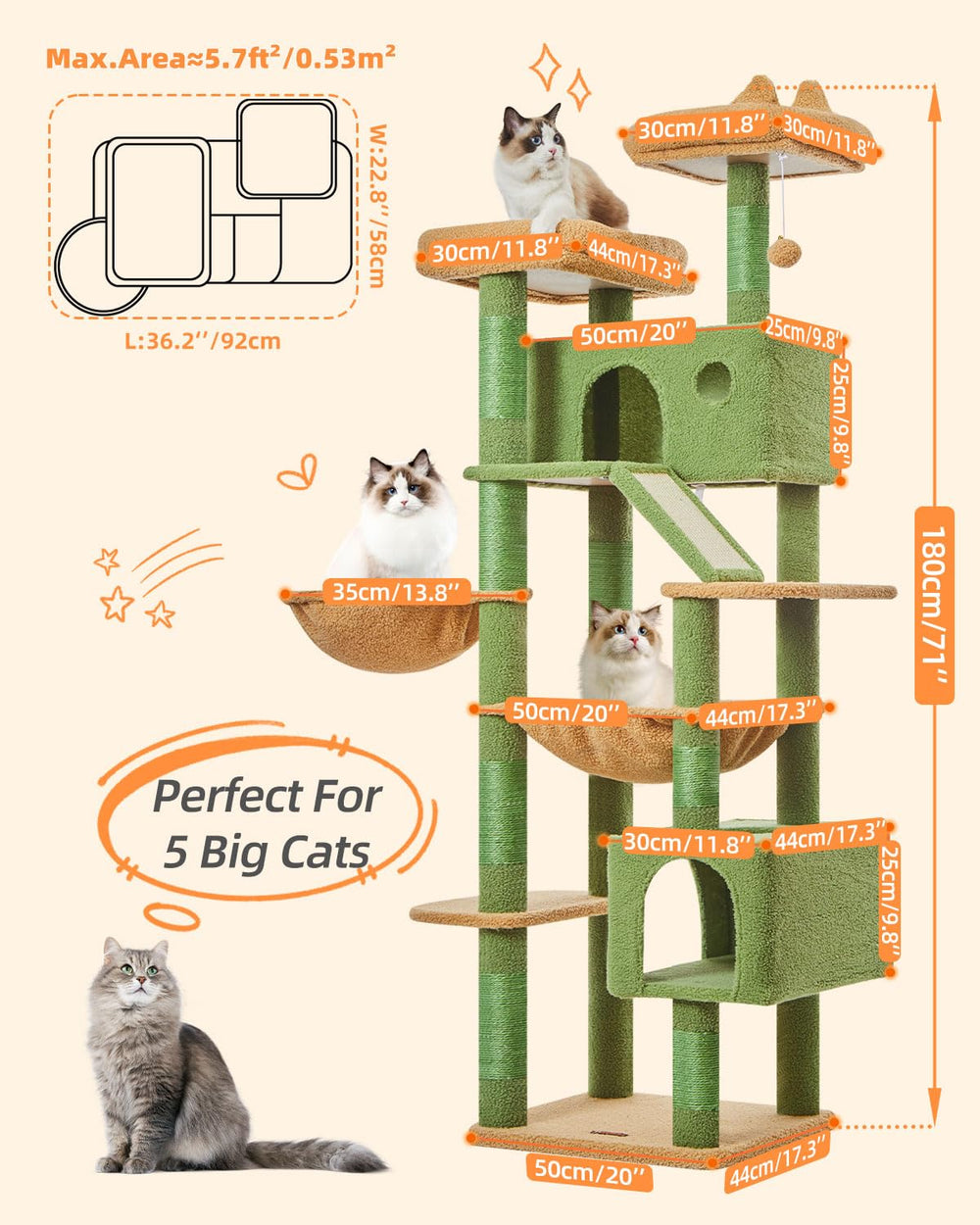 Taoqimiao Cactus Cat Tree large scratch board for furniture protection