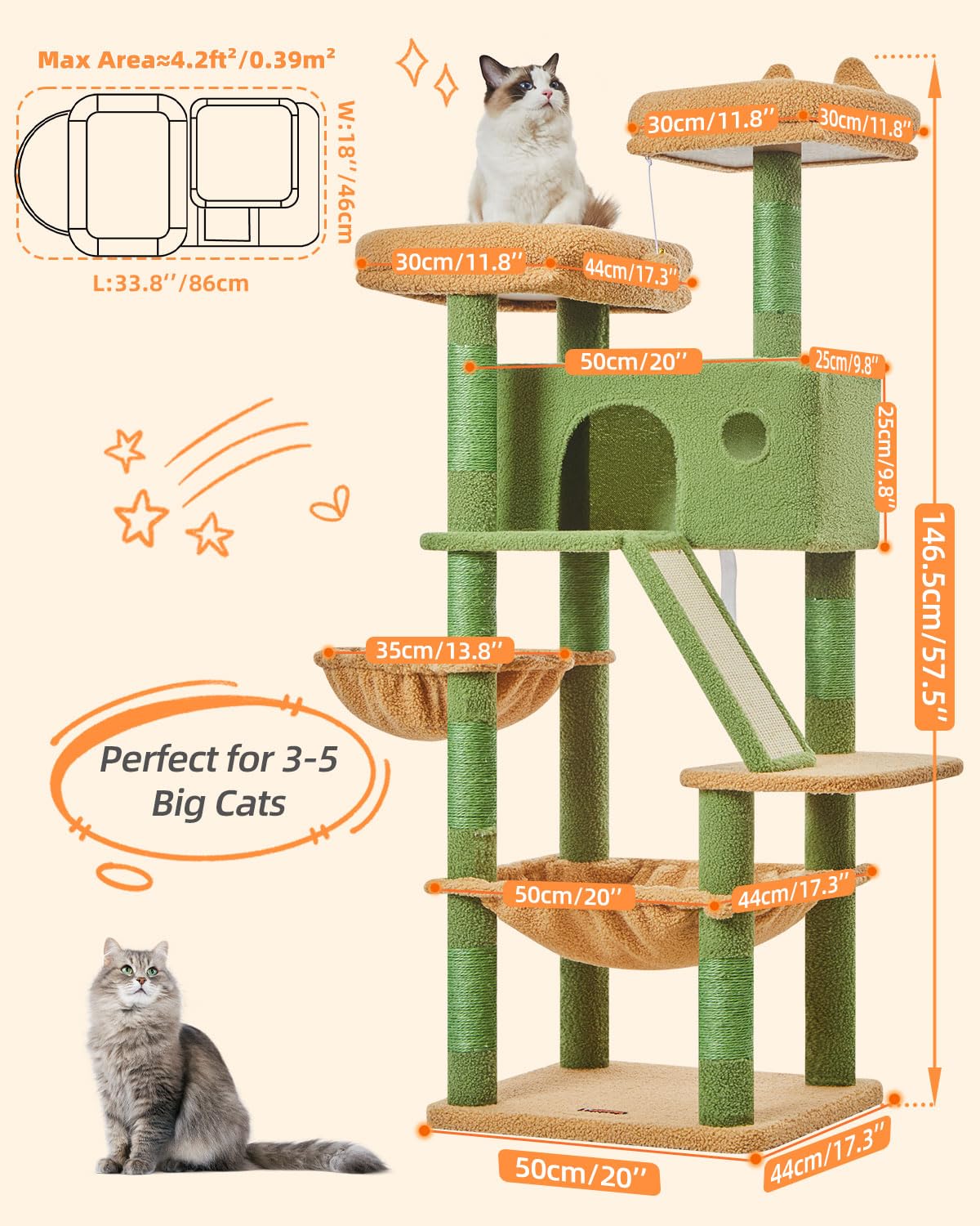 Taoqimiao cactus cat tree with sisal posts promotes healthy scratching