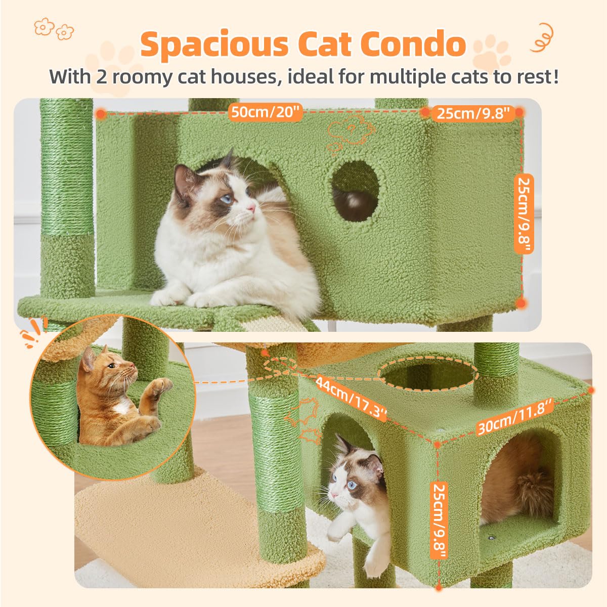 Taoqimiao Cactus Cat Tree two top perches provide elevated vantage points