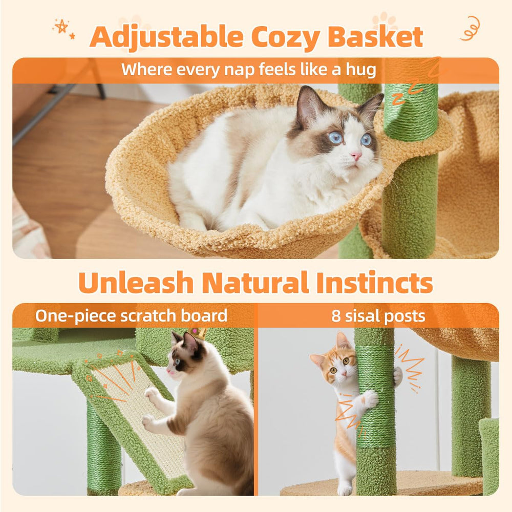 Taoqimiao Cactus Cat Tree weighted base with anti-tip straps for stability