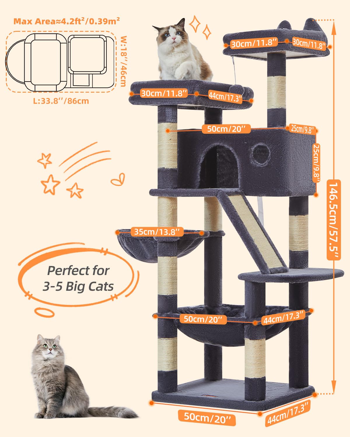 Taoqimiao Cat Tree top perch framed for scenery watching and relaxation.