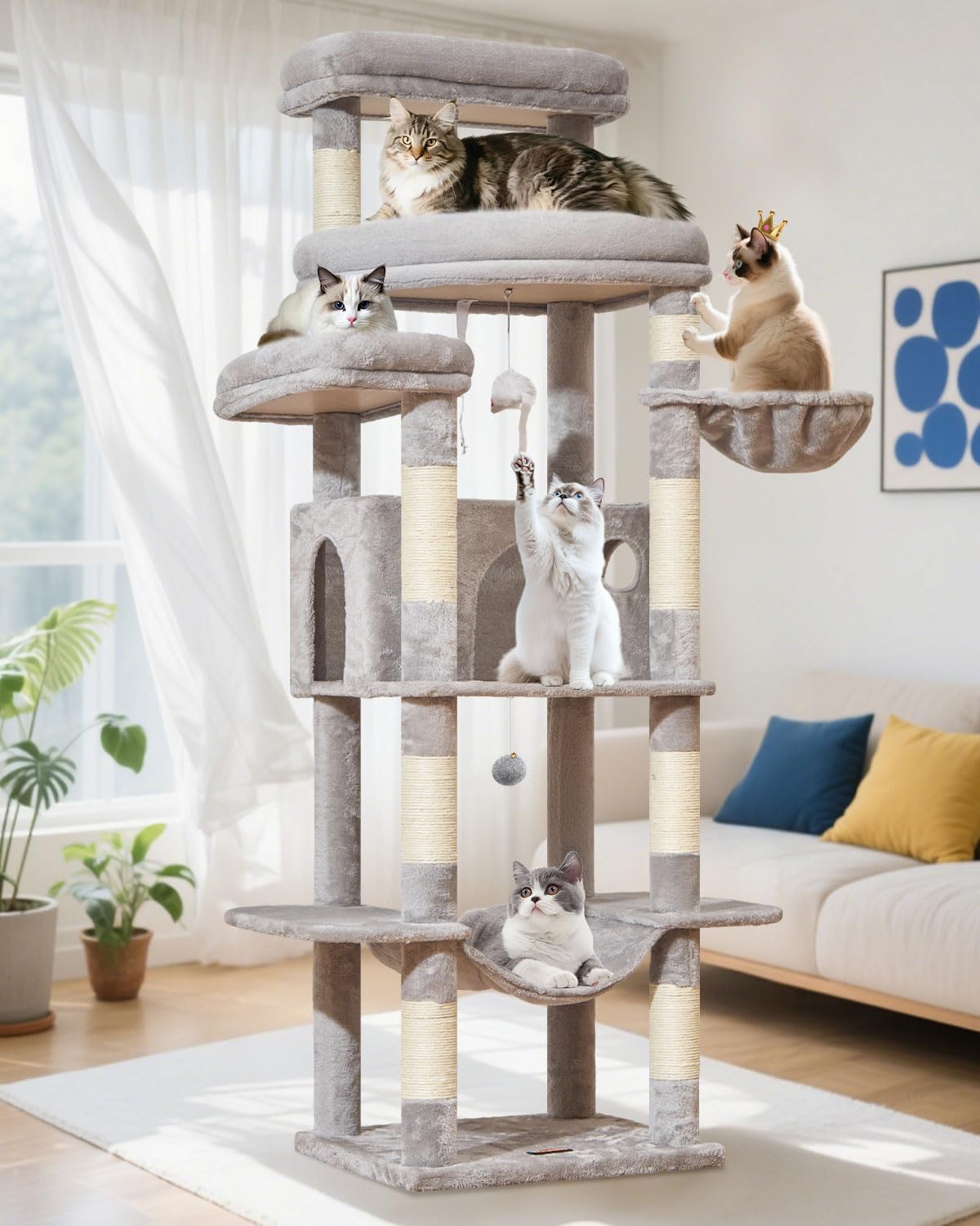 Taoqimiao cat tree 71-inch height offers tall climbing and observation for large cats.