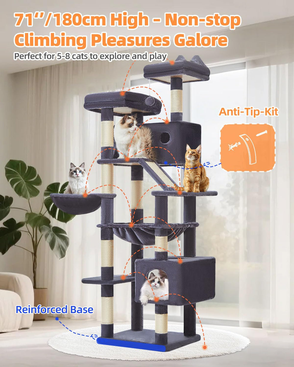 Taoqimiao cat-tree anti-tip-design stabilizes the unit for safe use