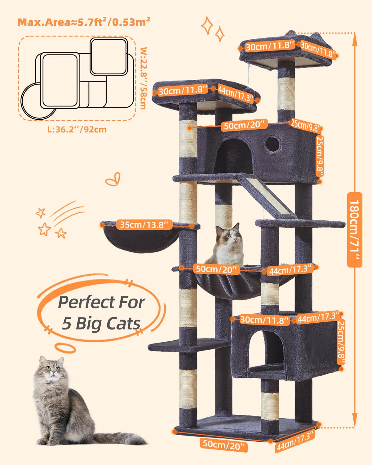 Taoqimiao cat-tree with sisal-posts encourages natural scratching and paw health