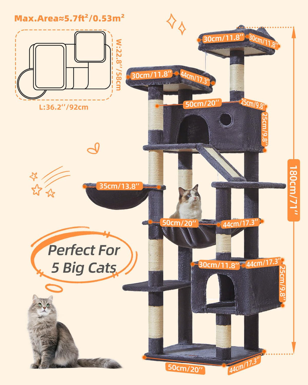 Taoqimiao cat-tree with sisal-posts encourages natural scratching and paw health