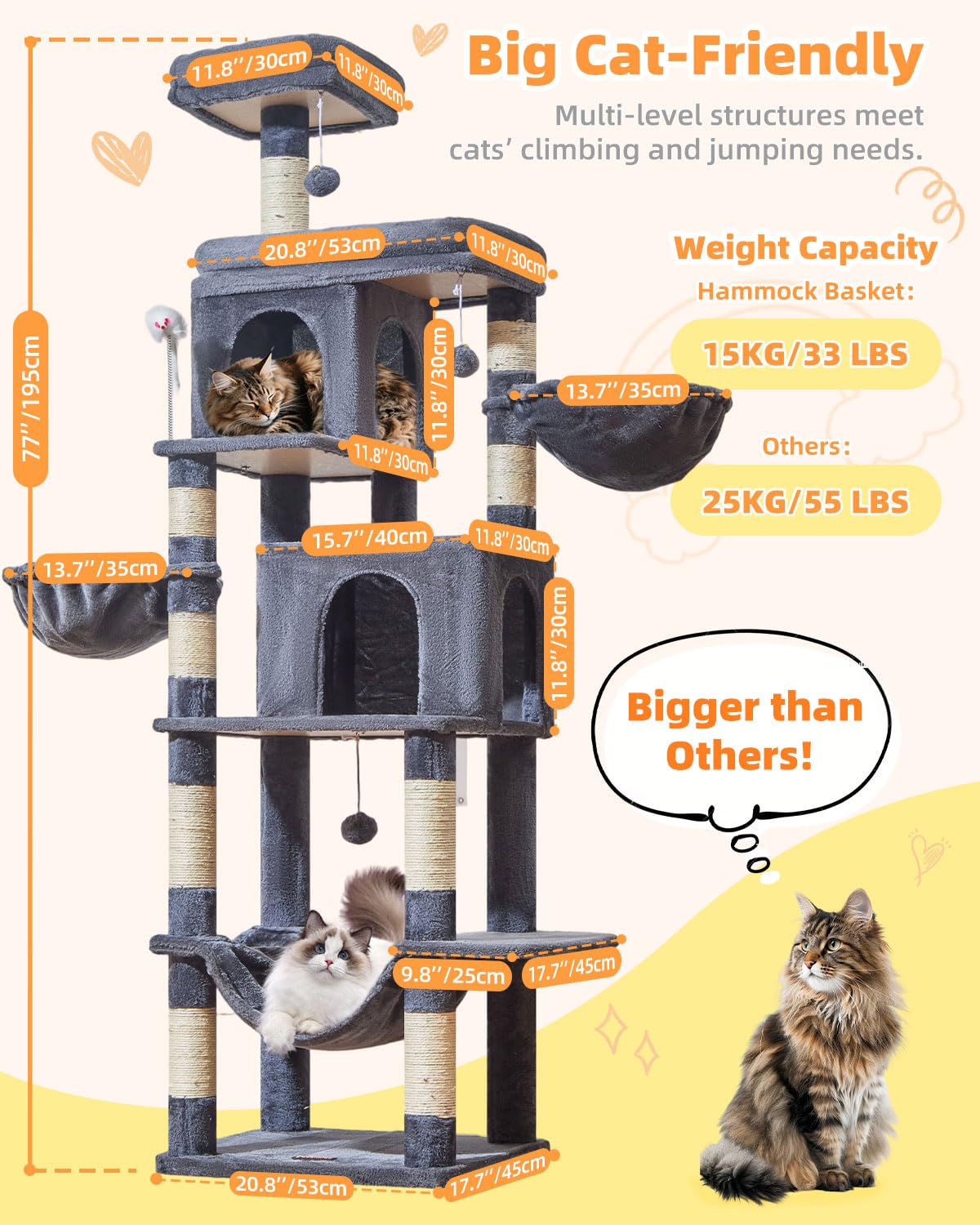 Taoqimiao cat tree two condos highlights private resting spaces for multi-cat homes.