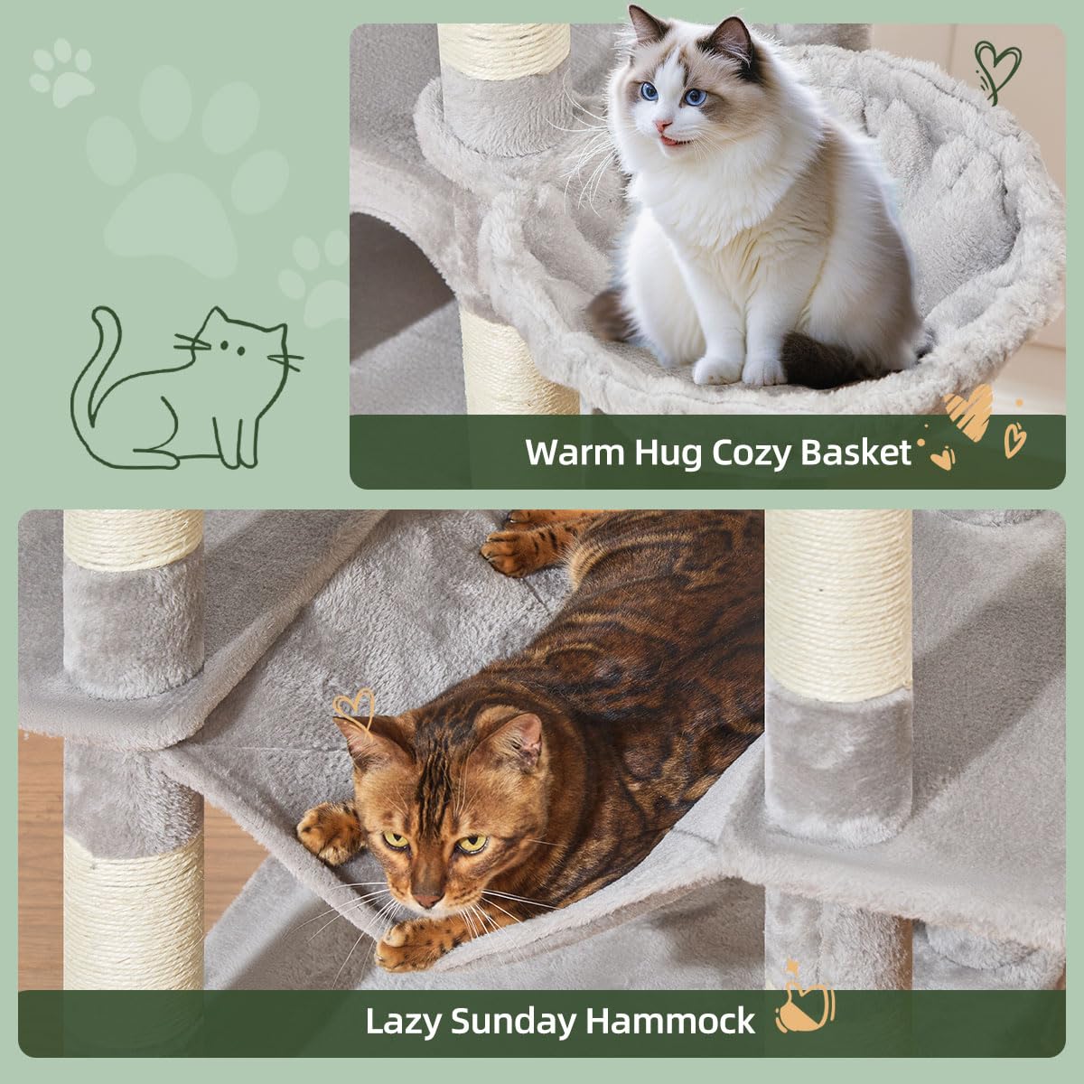 Taoqimiao cat tree basket retreat provides soft, secure lounging for cats.