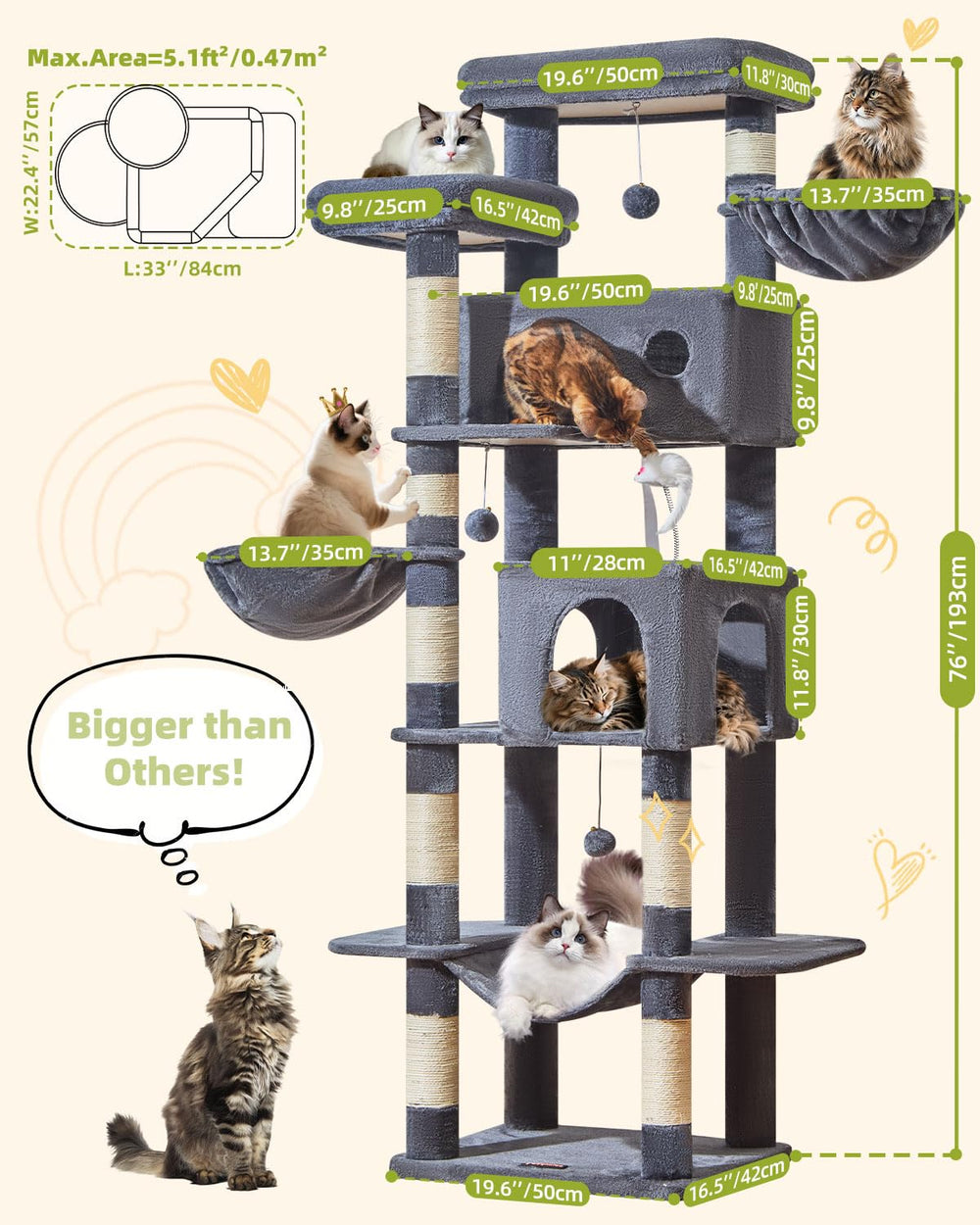 Taoqimiao Cat Tree MS046G two condos provide private naps for cats.