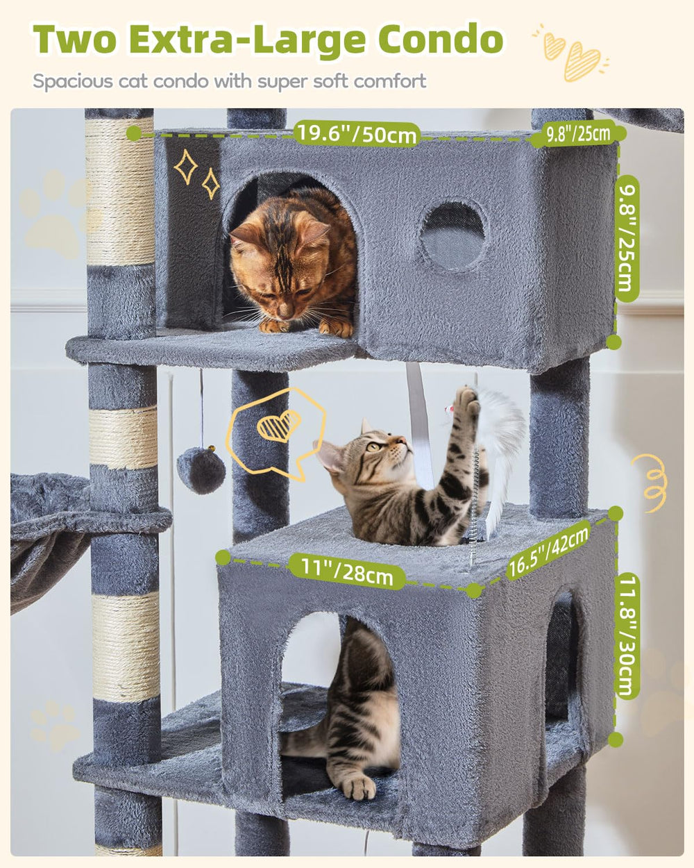 Taoqimiao Cat Tree MS046G hanging baskets provide elevated lounging perches.