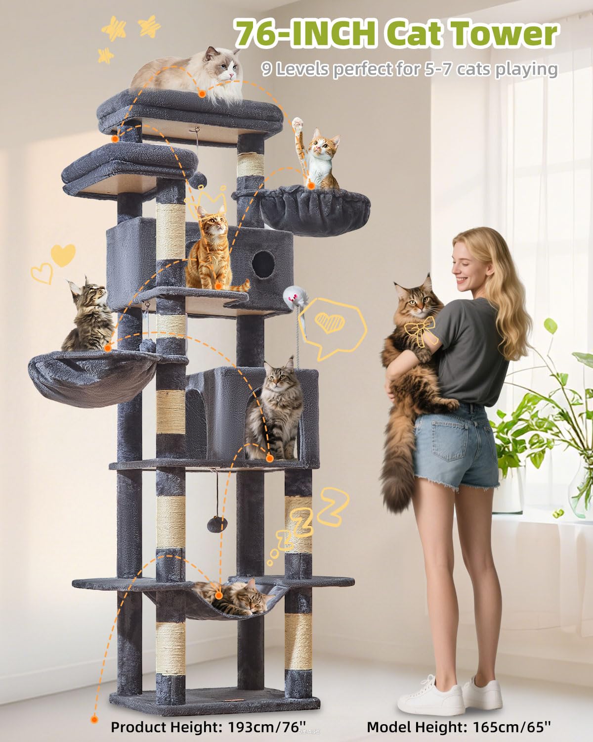 Taoqimiao Cat Tree MS046G oversized platform supports large cats for lounging.