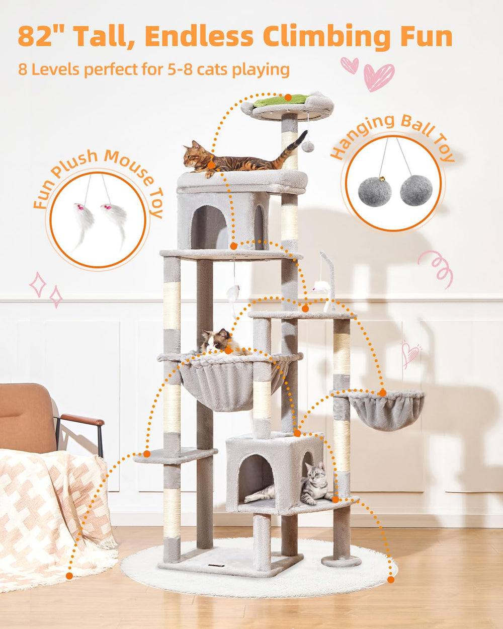 taoqimiao eight sisal posts deliver natural scratching surfaces.